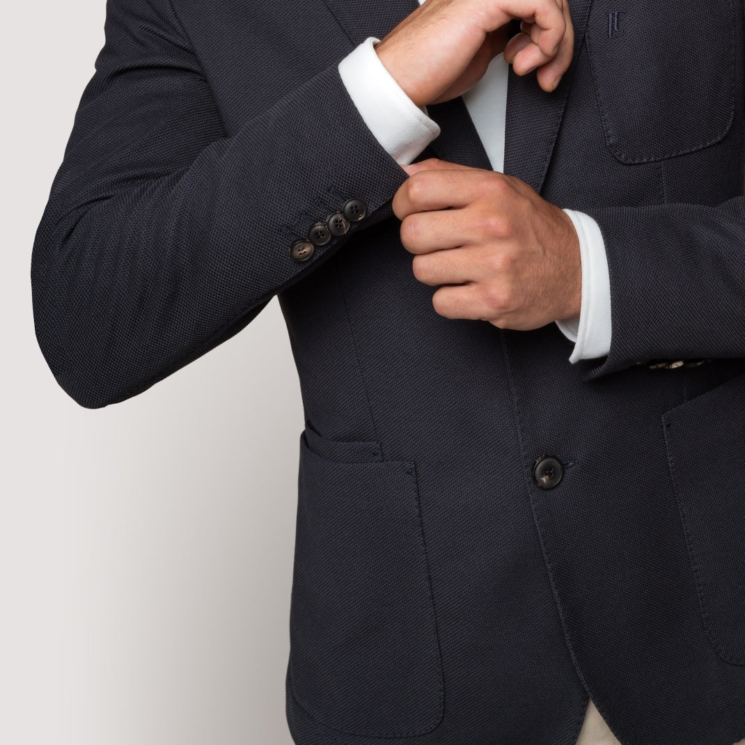 POLO JACKET IN MIDNIGHT NATURAL-STRETCH HEXAGON PIQUÉ - MJK011B UC03 789 : LF Luìs Figo