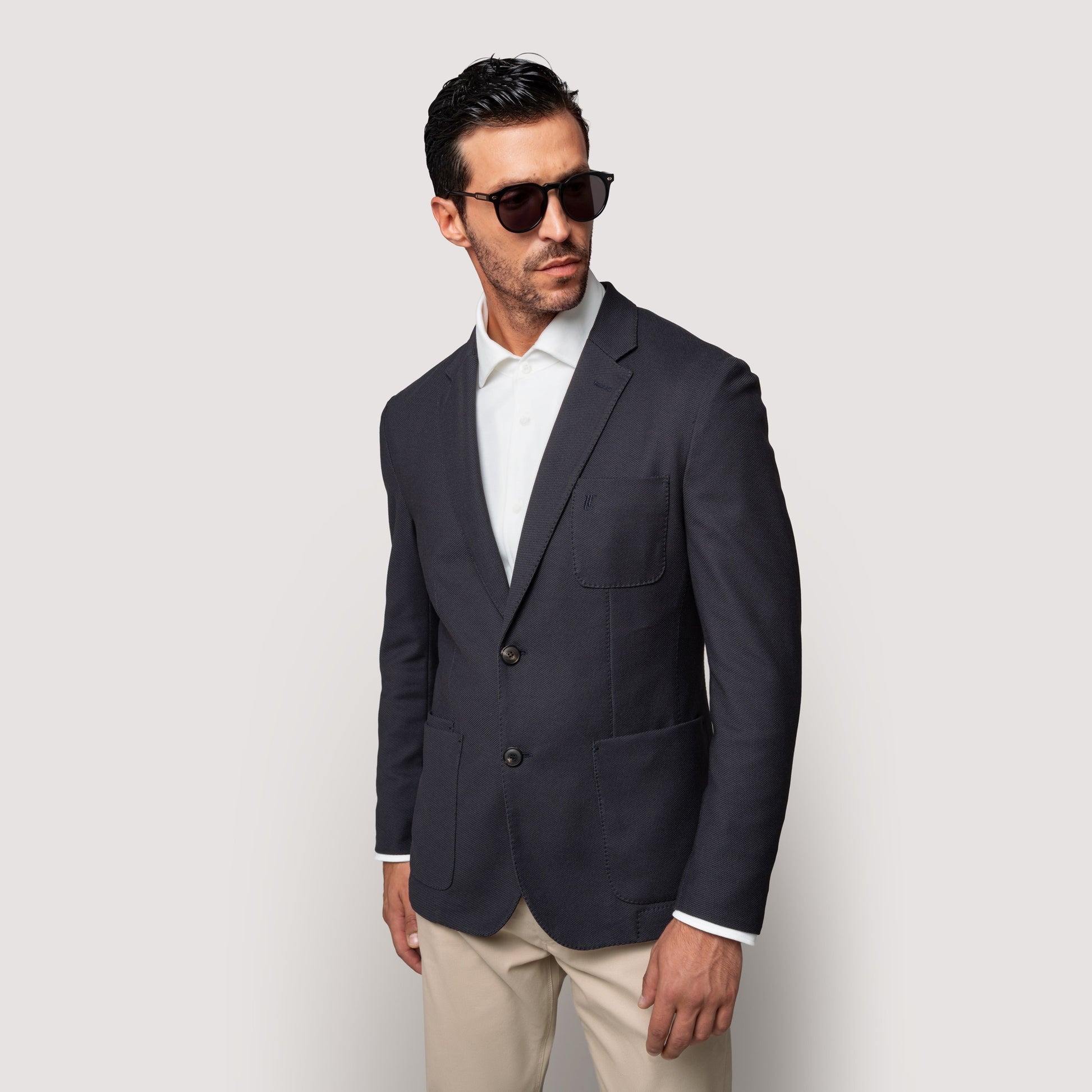 POLO JACKET IN MIDNIGHT NATURAL-STRETCH HEXAGON PIQUÉ - MJK011B UC03 789 : LF Luìs Figo