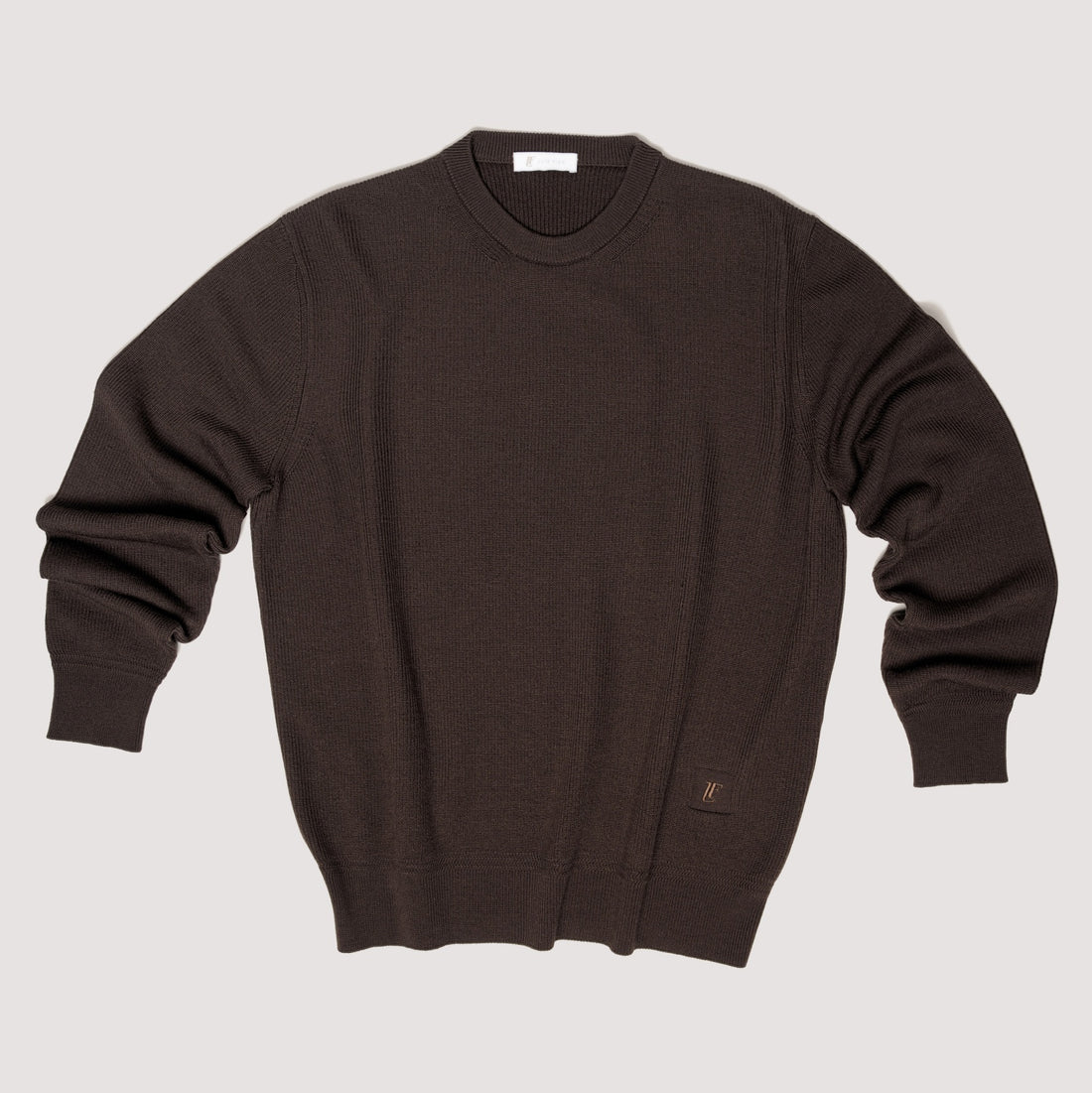 CREW NECK KNITTED SWEATER ESPRESSO IN EXTRAFINE MERINO WOOL - MKN021B FW01 889 : LF Luìs Figo