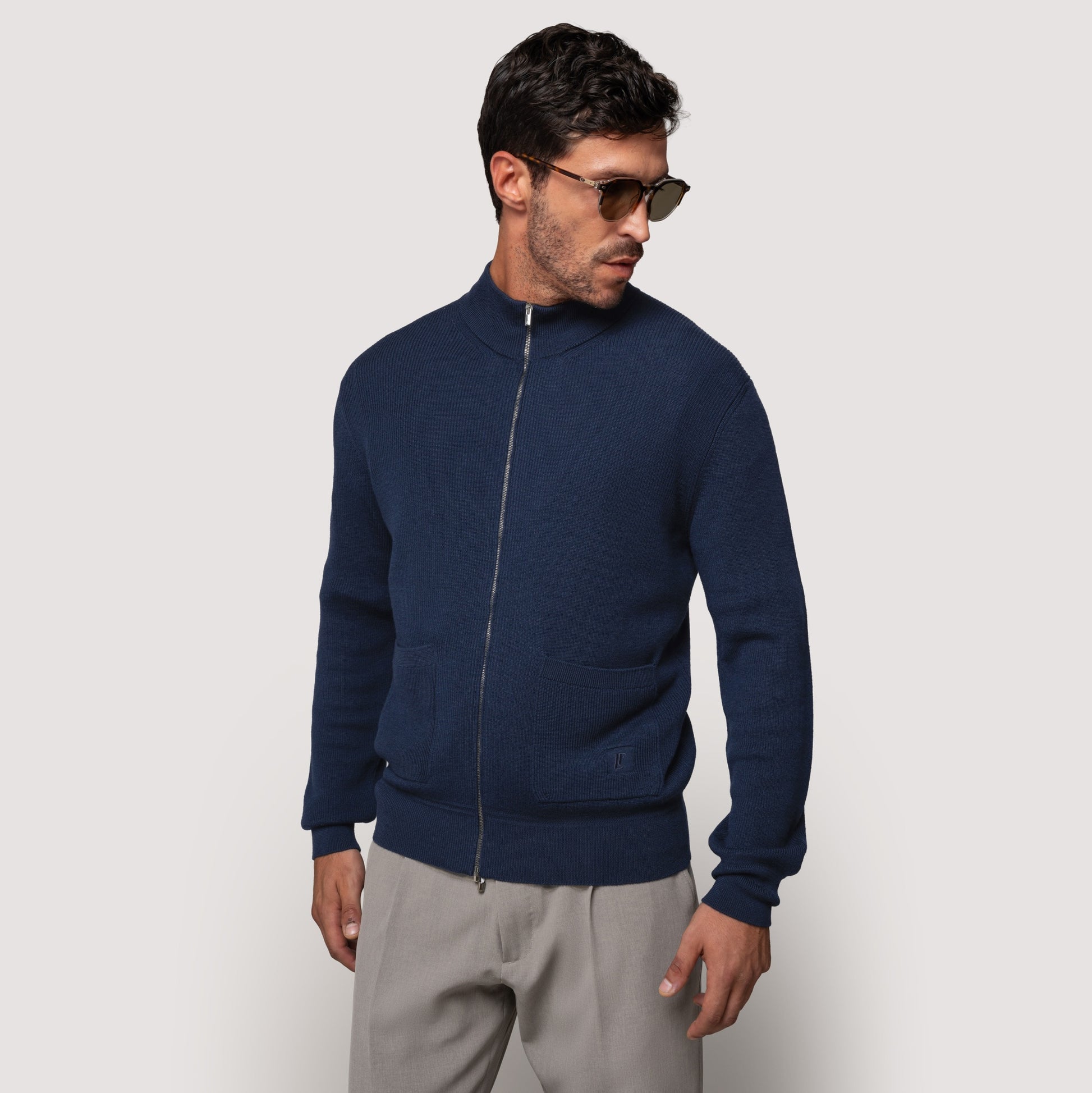 KNITTED JACKET MIDNIGHT IN EXTRAFINE MERINO WOOL WITH STAND COLLAR - MKN031B FW01 789 : LF Luìs Figo