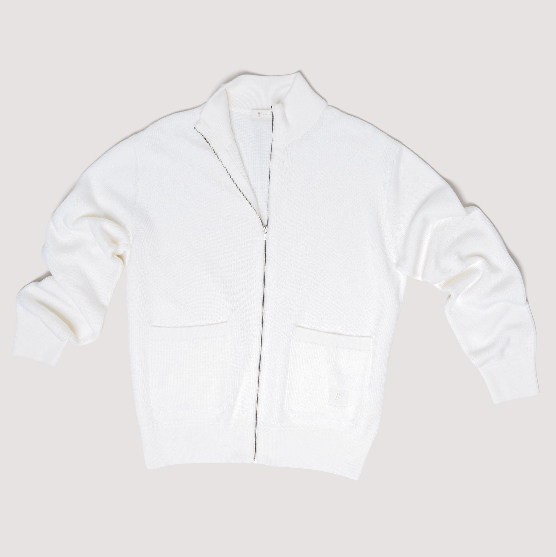 KNITTED JACKET OFF WHITE IN EXTRAFINE MERINO WOOL WITH STAND COLLAR - MKN031B FW01 105 : LF Luìs Figo