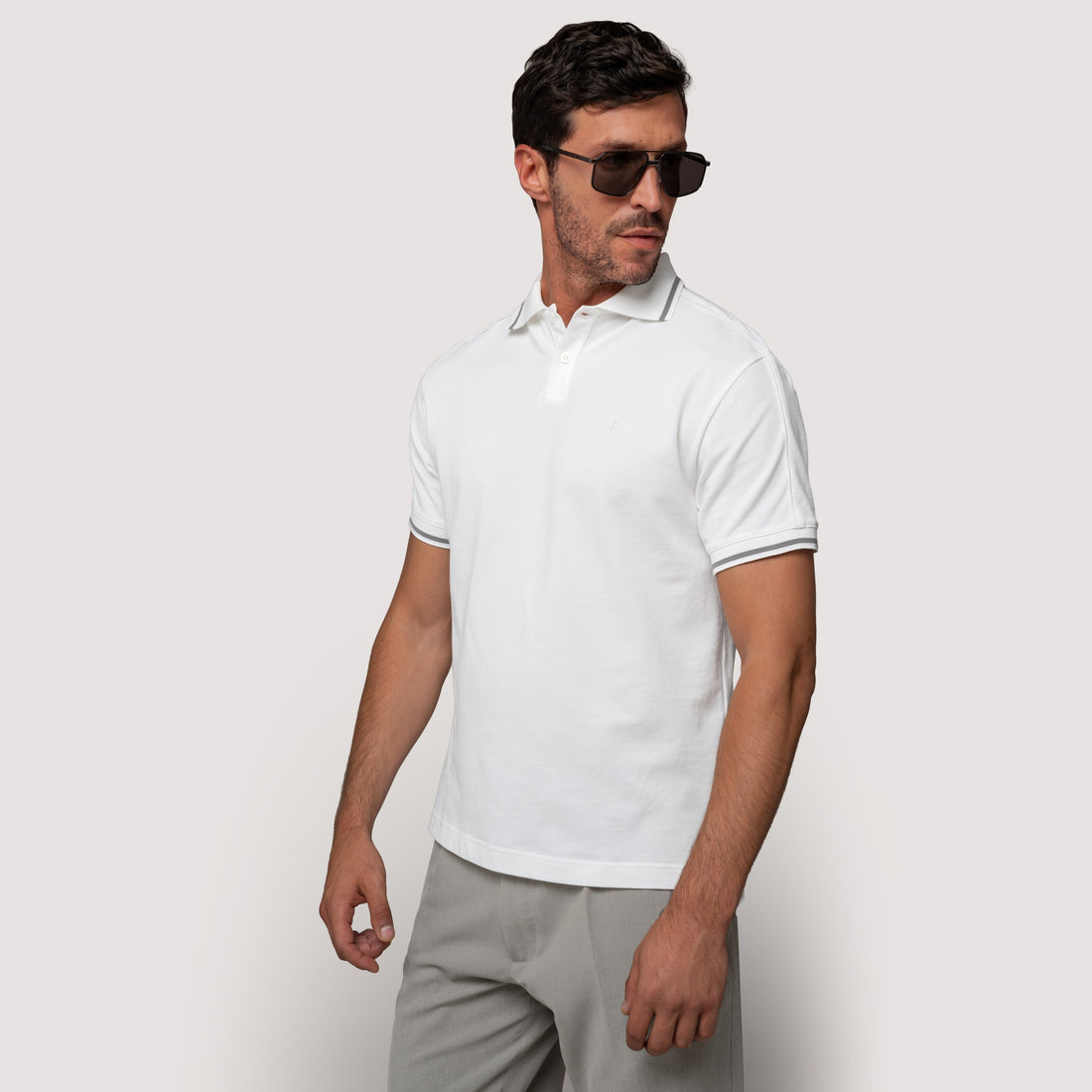 PIQUET POLO TAUPE IN COTTON MICRO-PIQUÉ - MPO011B UC04 842 : LF Luìs Figo
