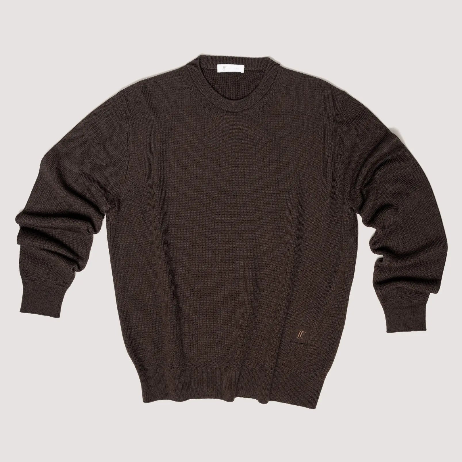 CREW NECK KNITTED SWEATER ESPRESSO IN EXTRAFINE MERINO WOOL - MKN021B FW01 889 : LF Luìs Figo