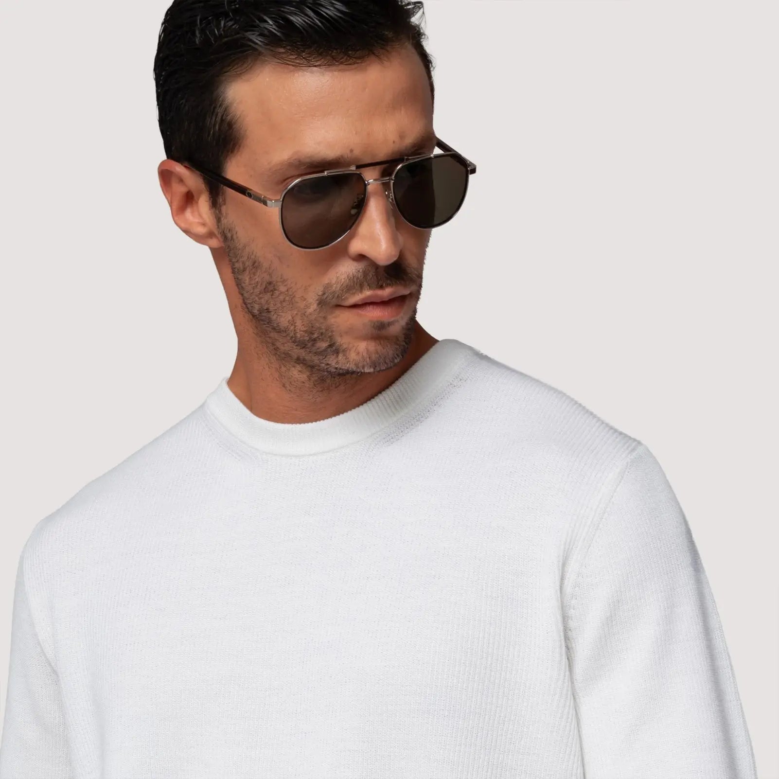 CREW NECK KNITTED SWEATER ESPRESSO IN EXTRAFINE MERINO WOOL - MKN021B FW01 889 : LF Luìs Figo