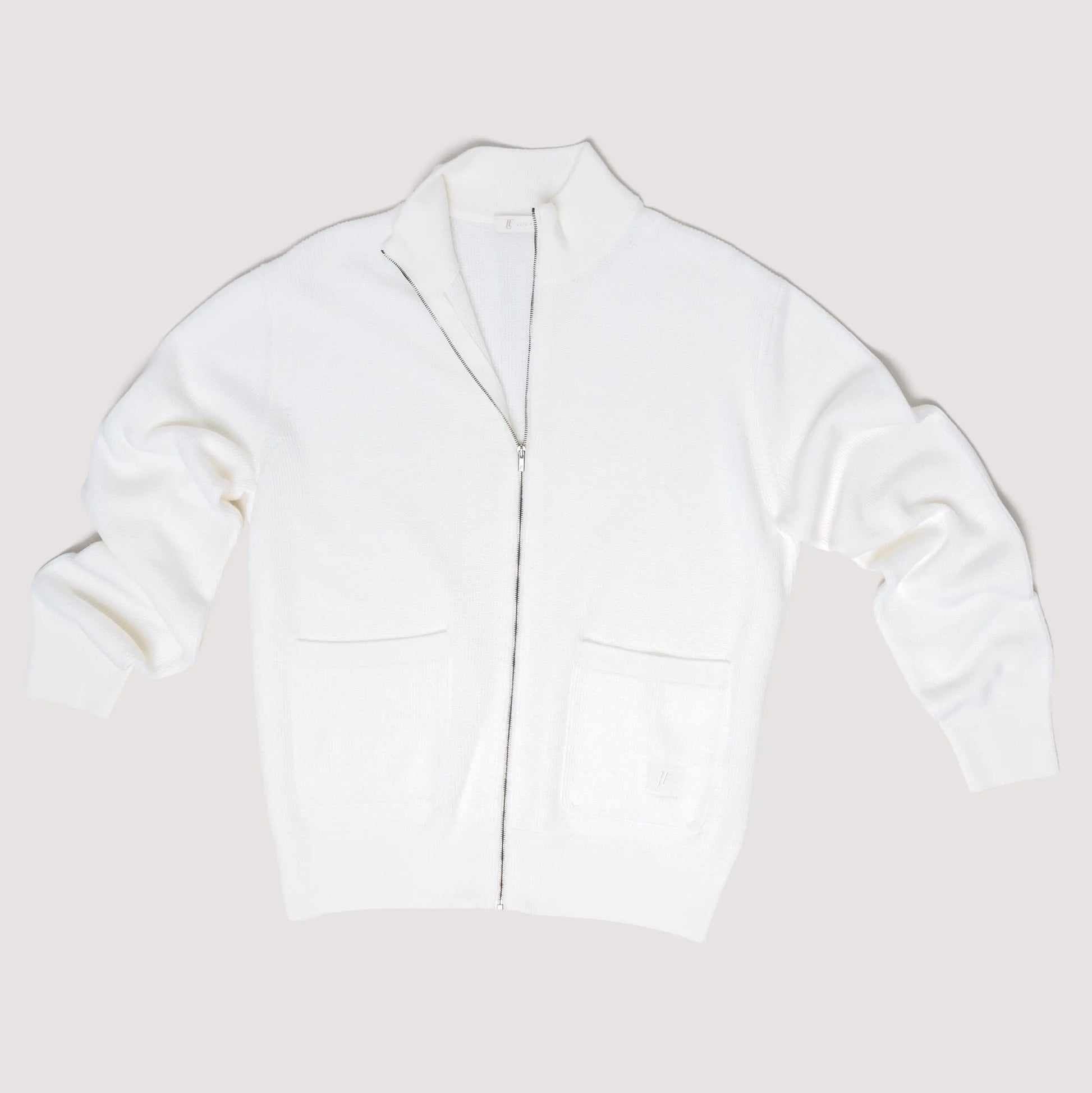 KNITTED JACKET OFF WHITE IN EXTRAFINE MERINO WOOL WITH STAND COLLAR - MKN031B FW01 105 : LF Luìs Figo