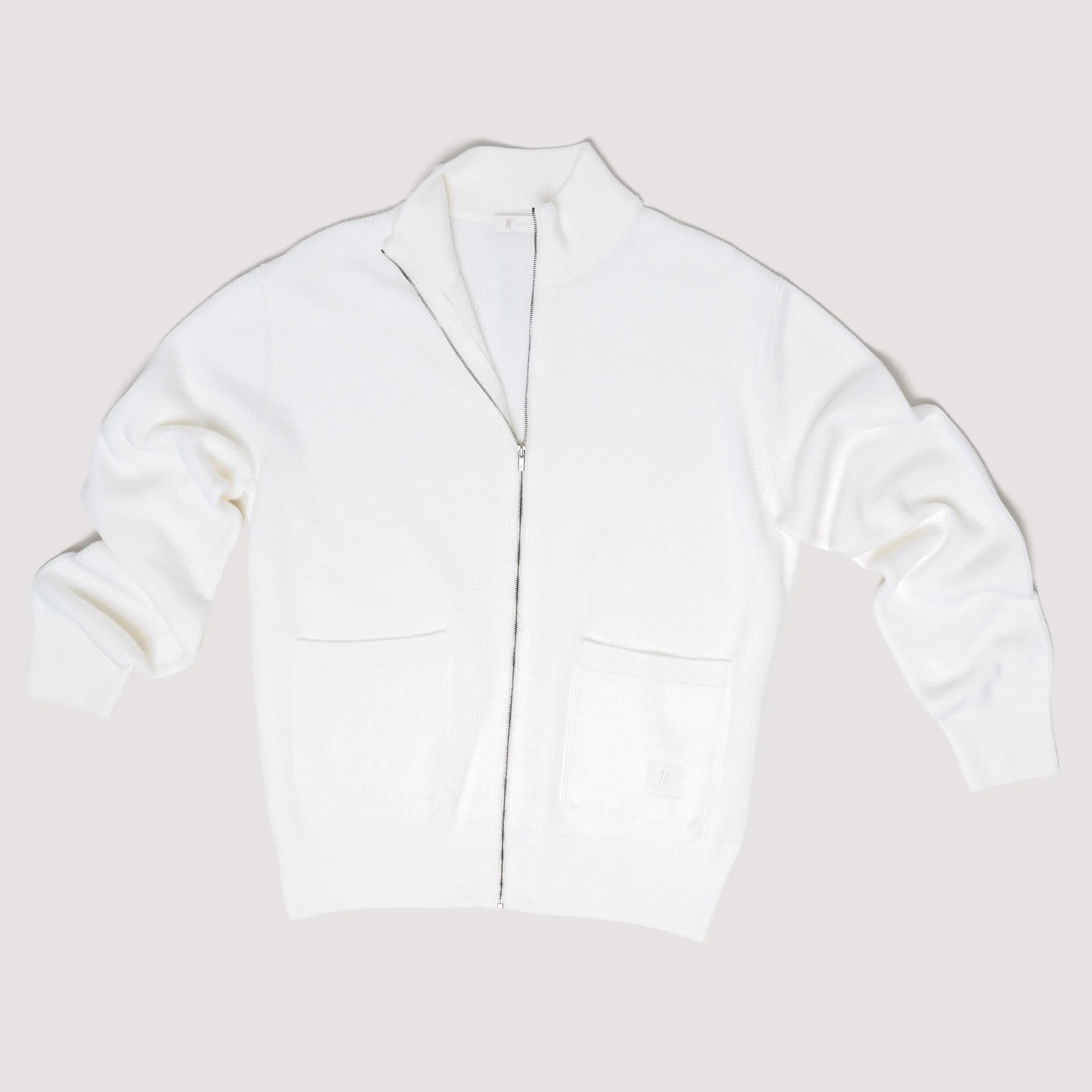 KNITTED JACKET OFF WHITE IN EXTRAFINE MERINO WOOL WITH STAND COLLAR - MKN031B FW01 105 : LF Luìs Figo