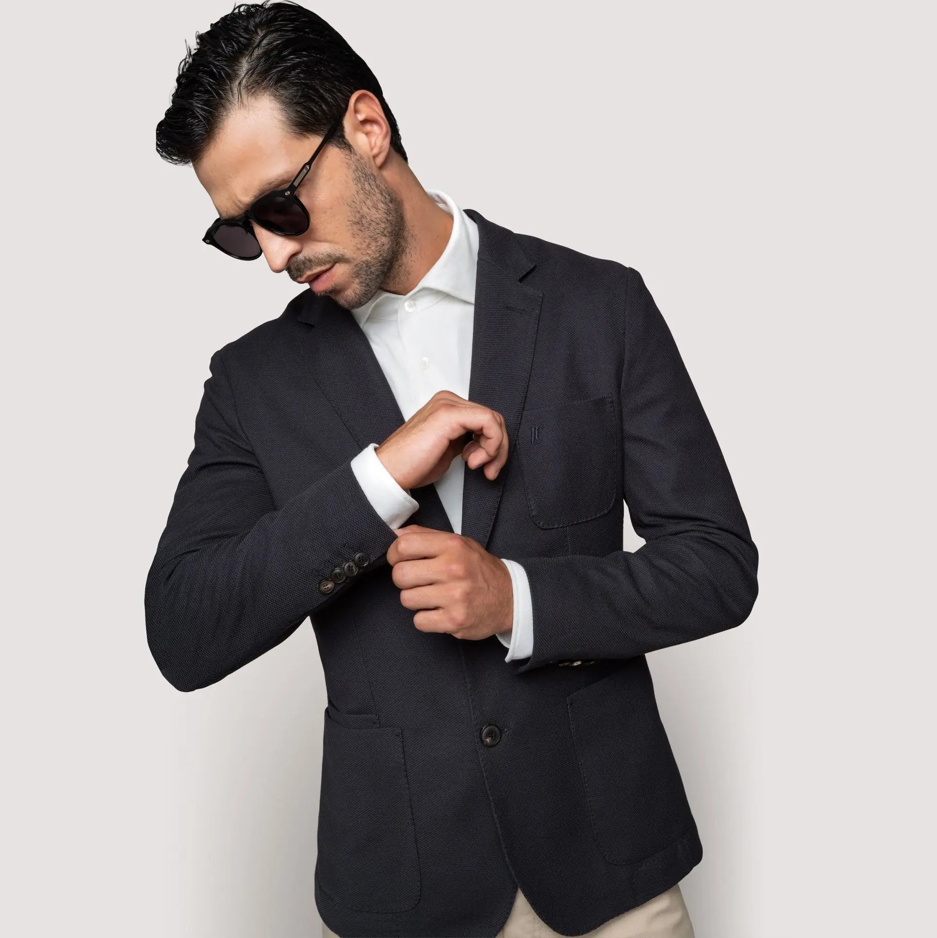 POLO JACKET IN MIDNIGHT NATURAL-STRETCH HEXAGON PIQUÉ - MJK011B UC03 789 : LF Luìs Figo